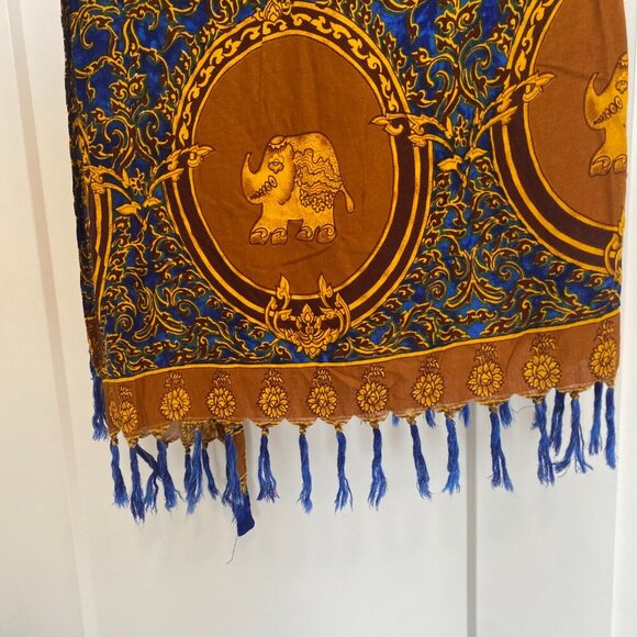Elephant Print Made in Thailand Blue & Gold Wrap Skirt Midi Skirt Size O/S Large - Picture 5 of 13